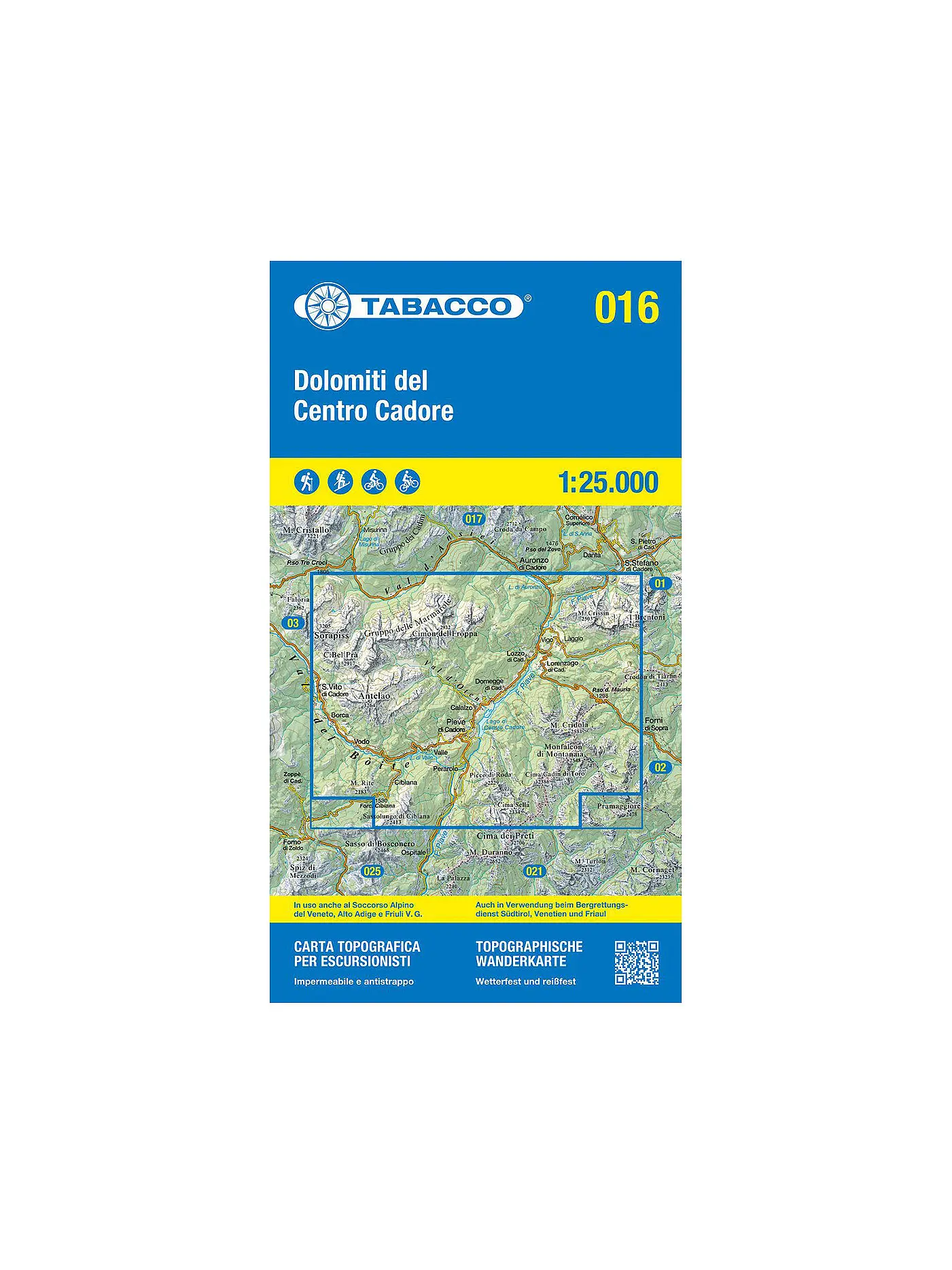 TABACCO | Wanderkarte 016, Dolomiti del Centro Cadore 1:25.000 | 